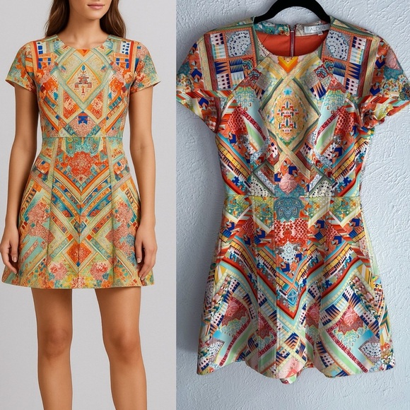 Alexis Multicolor Geometric Print Mini Dress Small kaleidoscope - Picture 1 of 6